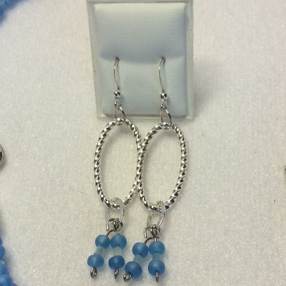 FINAL SALE PRICE Dark Turquoise & White Matte Hand Made Jewelry Set - Picture 5 of 5